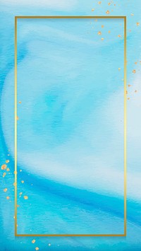 Rectangle gold frame on abstract blue watercolor phone background vector