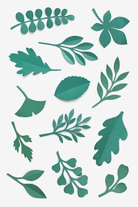 Green paper craft leaf pattern on white background