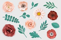 Flowers and leaves paper craft background