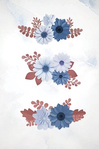 Blue paper craft flowers and leaves design elements