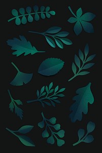 Green paper craft leaf pattern on black  background