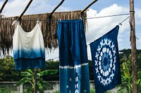 Indigo dyed clothes hanging to dry