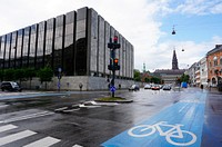 Bicycle lane in the city of Copenhagen, Denmark