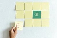 Paper note mockups on the wall