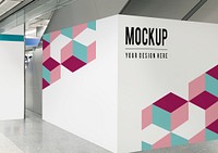 Blank exhibition wall mockup at a train station