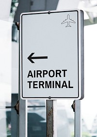 White traffic signboard mockup at an airport