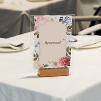 Reserved framed card mockup on the table