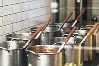 Cooking stainless pots in the kitchen