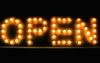 Light bulbs spelling open sign