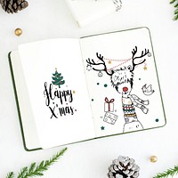 Christmas illustrations in a notebook mockup