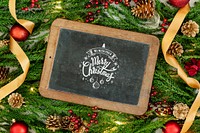 Merry Christmas greeting on a blackboard mockup