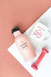 Pastel pink sports bottle mockup design