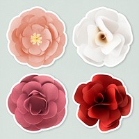 Red and white 3D flower papercraft sticker psd