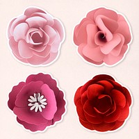Pink paper flower sticker psd set