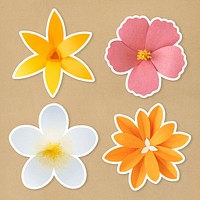 Tropical flower sticker paper craft set mockup