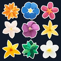 Tropical paper flower sticker psd set