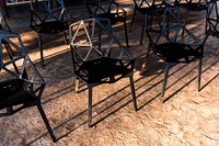 Group of black metal chairs