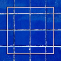 Blue tile square gold frame psd background