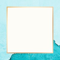 Gold rectangle frame psd turquoise background
