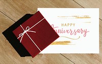Happy anniversary card mockup with a gift box