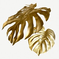 Shiny golden monstera leaves on a white background mockup