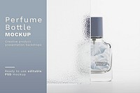 Perfume bottle mockup psd with patterned glass texture product backdrop