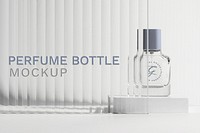 Perfume bottle mockup psd with patterned glass texture product backdrop