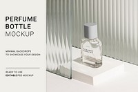 Perfume bottle mockup psd with patterned glass texture product backdrop