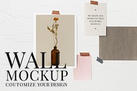 Paper collage mockup psd on the wall