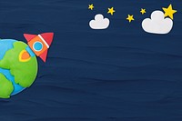 Space rocket textured background psd in blue plasticine clay craft for kids