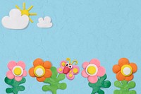 Flower garden textured background in blue plasticine clay craft for kids