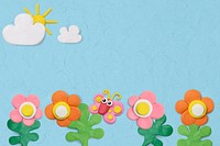 Flower garden textured background psd in blue plasticine clay craft for kids