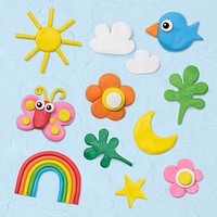 Cute nature dry clay psd colorful craft graphic for kids set