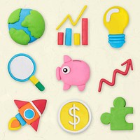 Marketing business icon vector creative colorful clay kids graphic set