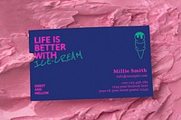 Dessert business card mockup psd on pink frosting texture