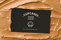 Pastries business card mockup psd on brown frosting texture