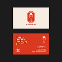 Ice cream business card template vector in red and white