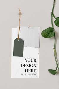 Tag label mockup psd, paper pinned on white wall