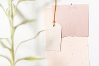 Blank note papers, label tag pinned on white background