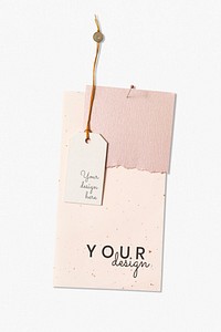 Note paper mockup, pink label tag psd pinned on white background