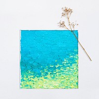 Beautiful blue painting canvas with aesthetic dried flower