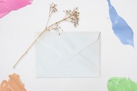 White letter envelope mockup psd stationery on the table