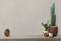 Greige wall mockup psd with cactus