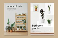 Houseplant poster template psd set for indoor gardening