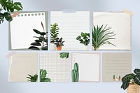 Paper note psd set decorated with houseplants