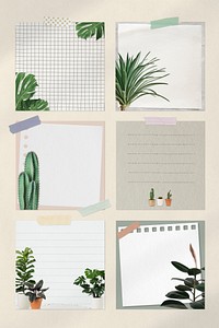 Paper note psd set decorated with houseplants