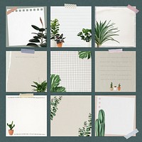 Paper note psd set decorated with houseplants