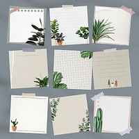 Paper note psd set decorated with houseplants