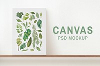 Canvas psd mockup on a shelf