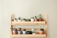 Wall mockup psd with plant shelf